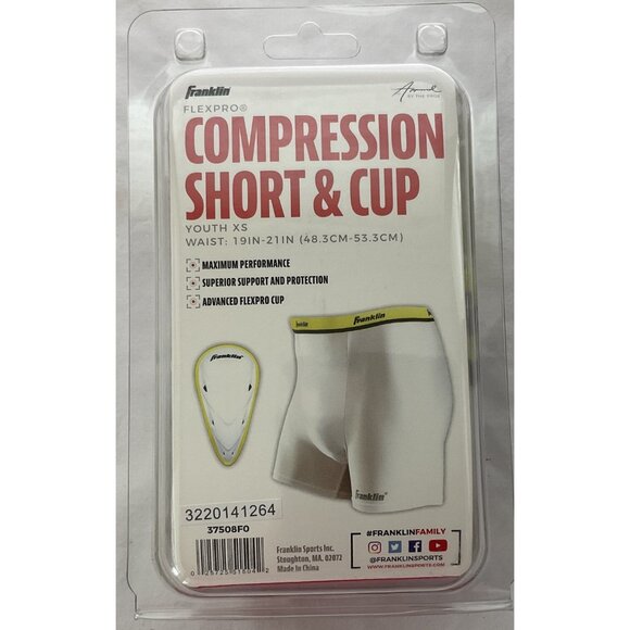 Franklin Sports Youth Compression Short with Cup, White/Neon XS  19”-21" Waist - Picture 2 of 11
